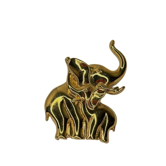 Vintage Goldtone Signed LR Lady Remington Mom Baby Elephant Figural Brooch Pin - Picture 6 of 6